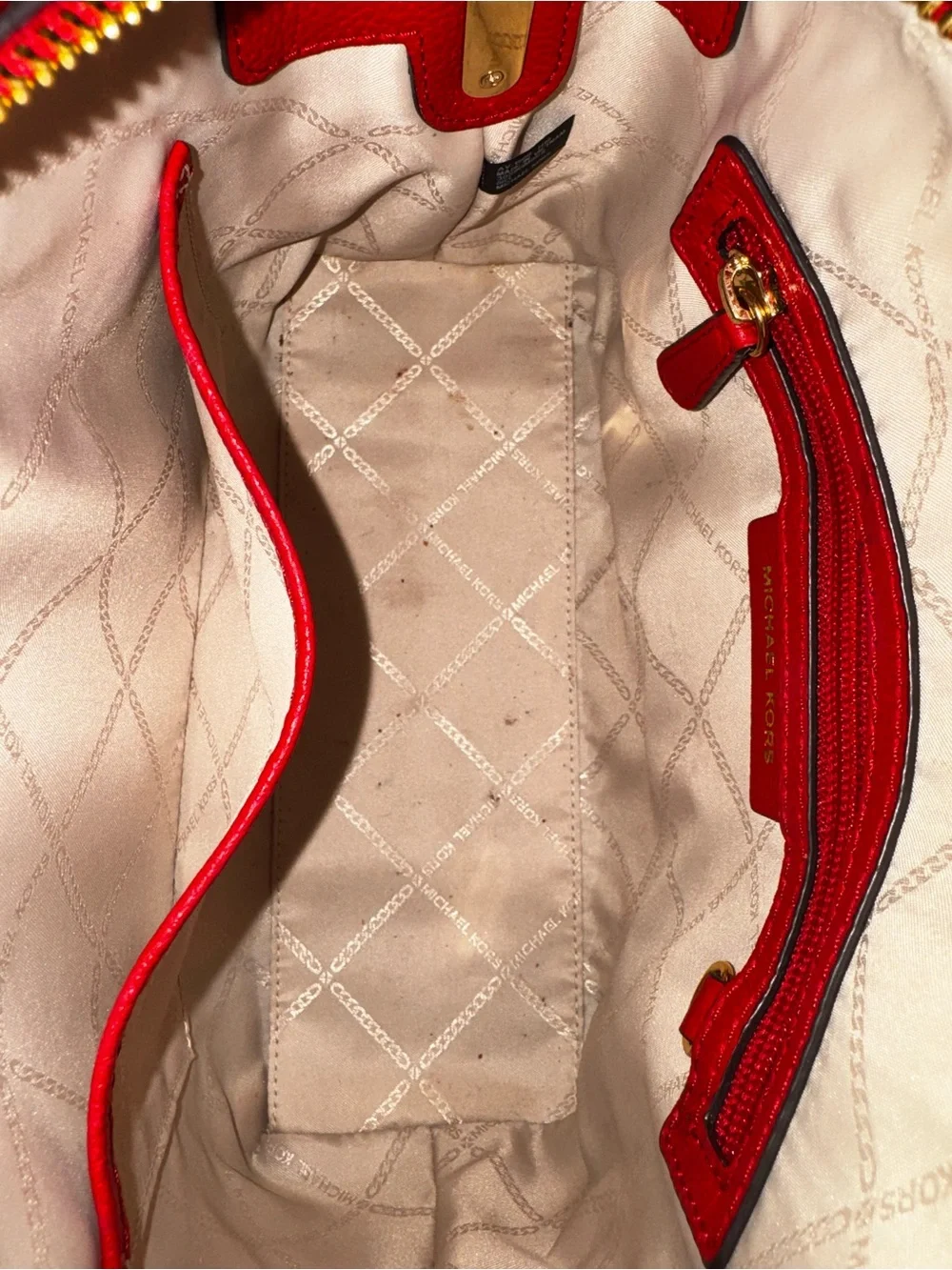 Michael Kors Bright Red Leather Satchel with Gold Hardware